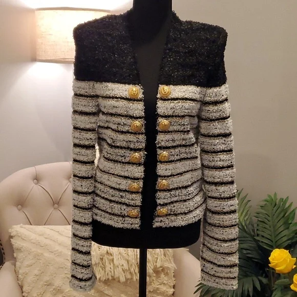 Balmain Side to Side Striped Metallic Tweed Jacket